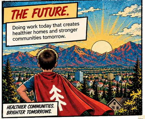 The Future. Doing work today that creates healthier homes and stronger communities tomorrow. Healthier communities. Brighter tomorrows.