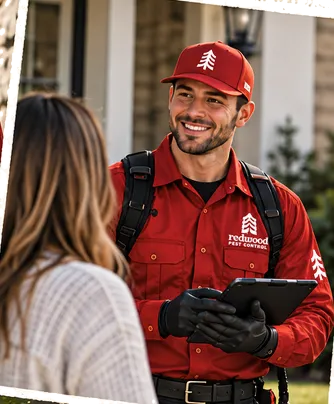 A Redwood technician talking with a homeowner